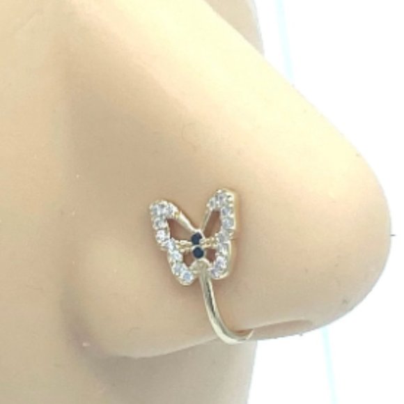 CZ Butterfly 24 KT Gold Plated Nose Cuff Fake Nose Rings No Piercing Jewelry - Picture 1 of 5